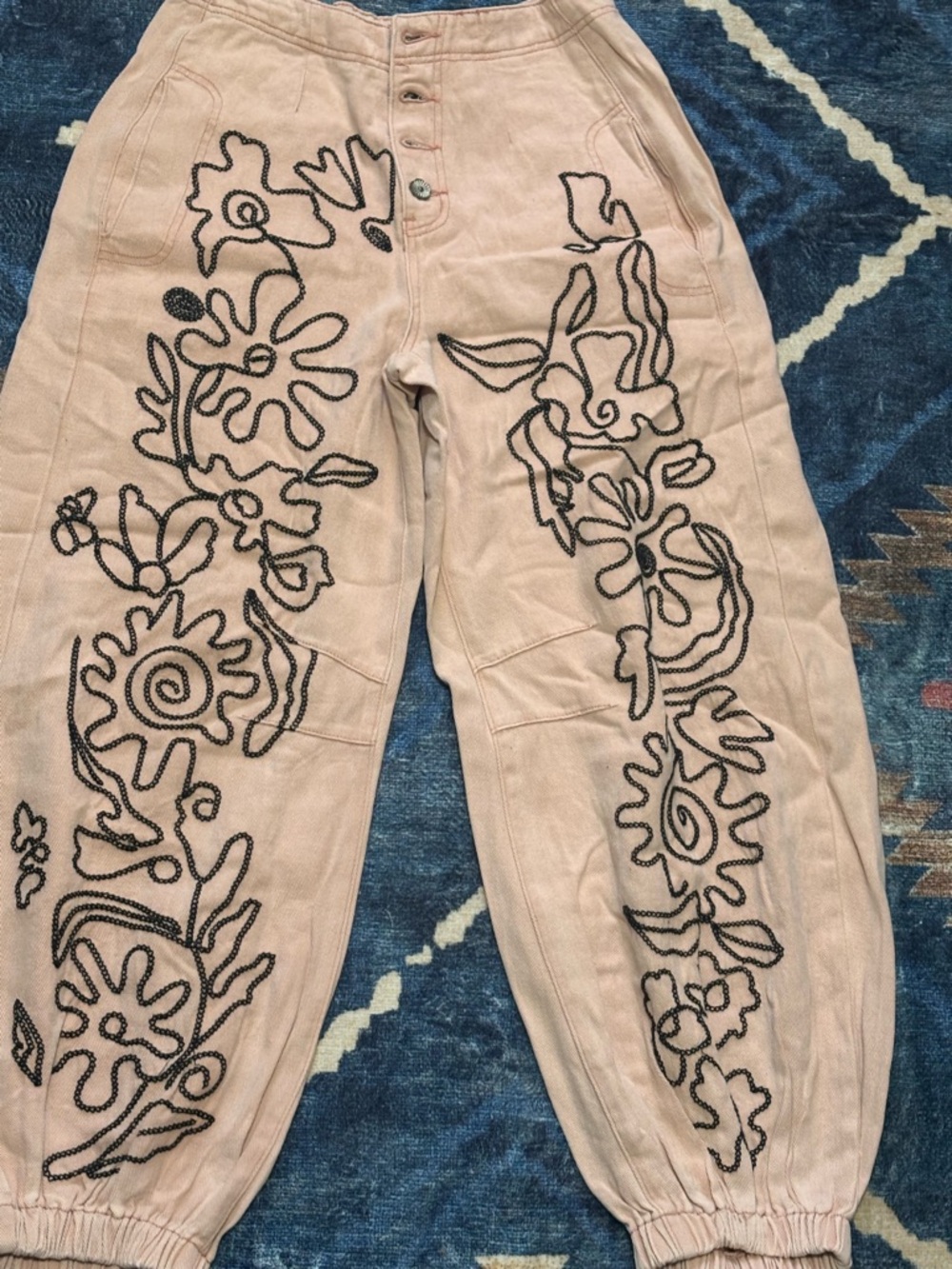 POL Peach Pants with Black Embroidered Floral Detail - Picture 10 of 17
